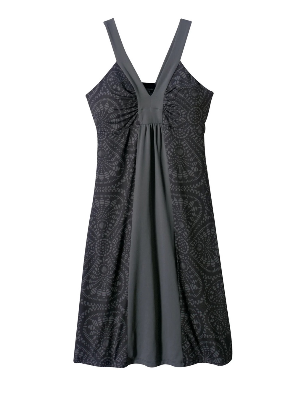 PATAGONIA Athleisure Dark Gray Patterned Sleeveless V-Neck Dress